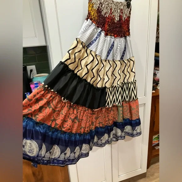 Jessica Taylor Skirt Maxi 100% SILK Patchwork stretch Free Size Small-Large BOHO - Picture 6 of 13
